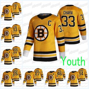 Młodzież Boston Bruins Odwróć Retro Jersey Johne Moore Jake Debrusk Ray Bourque David Pastrnak David Krejci Zdeno Chara Patrice Bergeron