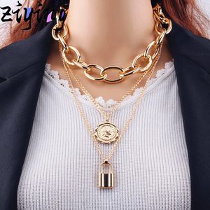 Wholesale hips images for sale - Group buy Chokers European Cross border Jewelry Simple Multi layer Queen Image Lock shaped Pendant Necklace Personalized Hip hop Punk Sweater Chai