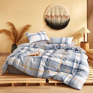 Bedding Sets Light Blue Plaid Set Printed Bed Sheet Flat Skirt Spread Cover Quilt King Queen Twin Size