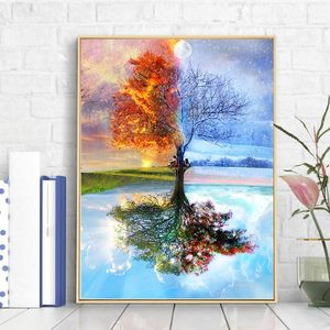 düğünler için resimler toptan satış-Resimlerinde Boyama Boyama Numaraları DIY Bırak x50 cm Büyülü Dört Mevsim Ağaç Manzara Tuval Düğün Dekorasyon Sanat Resim Hediye