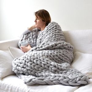 毛布ウールニットブランケット冬の厚い糸のかさばった編み物手作り大きい大きなソファーベッドBlanket1