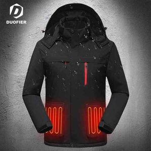 длинный дождь оптовых-Открытое пальто Мужчины с подогревом Куртки USB Электрический аккумулятор с длинными рукавами Нагрев с капюшоном Теплый зимний термальная одежда дождя H1224