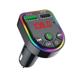 verici kutusu toptan satış-F5 F6 Araç Şarj Bluetooth FM Verici RGB Atmosfer Işık Araba Kiti MP3 Çalar Kablosuz Handsfree Ses Alıcısı Perakende Kutusu ile