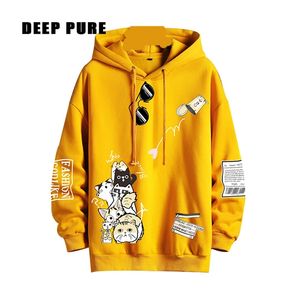 gelbe katze hoodie großhandel-Gelbe Herren Hoodies Nette Katze Druck Herren Sweatshirts Übergroße Baumwolle Hoodie Harajuku Streetwear Kleidung Herbst