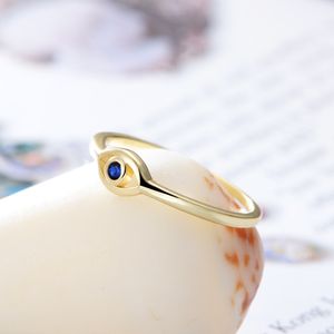 sapphire engagement rings toptan satış-Safir Mavi CZ Nazar Yüzük K Altın Kaplama Katı Ayar Gümüş Kadın Nişan Düğün Takı Hediye Için