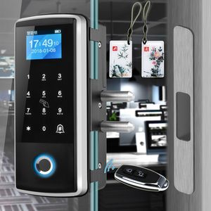 Smart Door Fingerprint Lock Electronic Digital Gate Opener Electric RFID Biometric finger print security Glass Password Card T200111