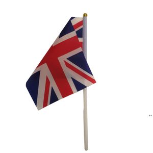 ingrosso uk flag-21 cm Inghilterra Bandiera Nazionale Regno Unito Bandiera Volare Britain Britain Regno Unito Banner con flagpoles in plastica Bandiere ondeggiamento Mano FWF13510