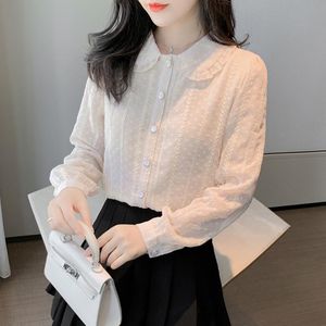 корейская вышивка блузка оптовых-Женские блузки рубашки LJSXLS осенняя вышивка блузка женская одежда с длинным рукавом шифоновая рубашка кнопка корейский мода женщина топы Chemi