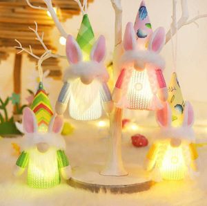 LED Light Luminous Easter Bunny Gnomy Pluszowe Beztwarzowy Elf Krasnolud Długi Broda Old Man Dolls Królik Uszu Dzianiny Sweter Lalki Party Wiszące Ornamenty Wisiorek Prezenty GQ6PB3Z