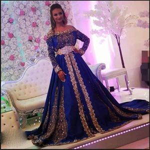 blaues glitterkleid großhandel-Glitter Royal Blue Dubai Muslim Abendkleider Elegante Schulterfreie Perlen Prom Formale Kleider Custom Made plus Größe