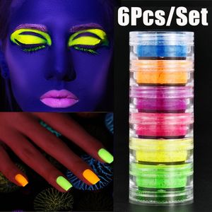 Neon Party Eyeshadow Powder 6colors in 1 Set Luminous Eyeshadow Nail Glitter Powder Pigment Fluorescent Powder Manicure Nail Art