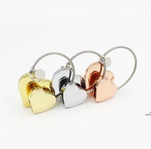kalp sever anahtarlık çift toptan satış-Metal Kalp Şeklinde Anahtarlık Severler Bir Çift Tel Anahtarlık Charms Aksesuarları Düğün Favor Hediye DHD12927