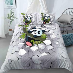 camas de monos al por mayor-Conjuntos de ropa de cama Dibujos animados Cat Monkey Panda Duvet Funda de funda de almohada Animal Set para niños adulto solo cama doble tamaño rey cama