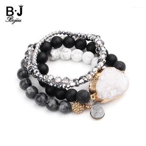 Charm Bracelets BOJIU Natural Druzy Stone Set For Women Black Plastic Beads Gun Hematite Howlite Ag Crystal BCSET2841