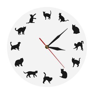 horloge murale chat noir achat en gros de Horloges murales FUUNY KITTENS DIFFÉRENT DIFFÉRENT POSES POSES FILLES CHAMBRES Decor Cats Miaou Horloge Black Silhouette Kitty Amoureux Moderne