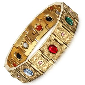 Gold Stainless Steel Bio Energy Bracelet Men Wonen Fashion Health FIR Bangle CZ Zircon Magnetic Jewelry Bracelets Dropship
