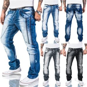 jeans pregueados venda por atacado-Jeans masculinos homens casuais estilo calças plissadas afligidas desgastado branco bolso zíper costurando Mens solto