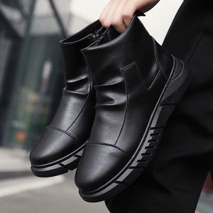 Czarne buty dla mężczyzn futro wewnątrz wysokiej góry wszechstronne prace nosić ciepłe zimowe buty rycerz styl brytyjski casual