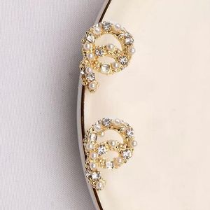 Wholesale double earrings fashions for sale - Group buy 22SS style K Gold Plated Women Double Letters Stud Long Dangle Chandelier Earrings Fashion Small Sweet Wind Silver Rhinestone Pearl Party Wedding Jewerry