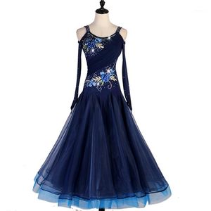 Stegslitage Junior Ballroom Dance Dresses Långärmad Foxtrot Dresswomen Waltz Dress MQ117 Navy Blue1
