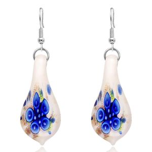 Wholesale glass murano pendant earring for sale - Group buy Dangle Chandelier Colorful Lampwork Murano Glass Pendant Earrings Stainless Steel Flower Inside Drop Earring Jewelry Long