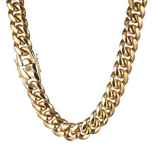 schwere kettenarmbänder großhandel-Ketten mm breit schwer für starke Männer Goldfarbe Halskette oder Armband Schmuck Edelstahl Miami Curb Link Kette Zoll1