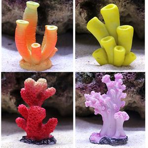 akvaryum yapay mercan dekorasyonlar toptan satış-Renkli Reçine Yapay Resif Dekorasyon Balık Tankı Mercan Taş Peyzaj Süs Akvaryum Aksesuarları Stilleri