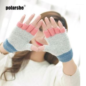 Wholesale glove without fingers resale online - Five Fingers Gloves Winter Warm Thickening Wool Knitted Flip Cover Fingerless Exposed Thick Without Finger Mittens Women Glov1