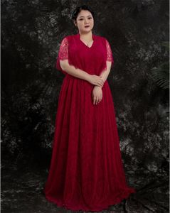 Wysokiej jakości elegancka ciemna czerwona matka panny młodej sukienki koronki krótkie rękawy seksowna sukienka na szyi władzy