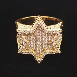 18K Gold White Gold Plated Mens Franklin Mint Green Iced Out CZ Cubic Zirconia Hexagonal Star Finger Ring Band guys HipHop Rapper Jewelry
