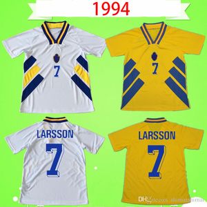 camiseta de futebol sweden venda por atacado-1994 Suécia Soccer Jersey Home Amarelo Retro Classic Antique Vintage Maillot Fora Branco Camisa de Futebol Brolin Dahlin Larsson Larsson