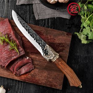 Handmade Kitchen Knife Chinese Cleaver Vegetables Meat Slicing Cooking Tools Fixed Blade Leather Scabbard Pchak Outdoor Camping