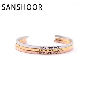 Wholesale i love bangles for sale - Group buy Bangle SANSHOOR quot I Love You More quot MOM Carving Black Words Quotes Mantra Bracelets Stainless Steel Open Mother s Day Gift pc1