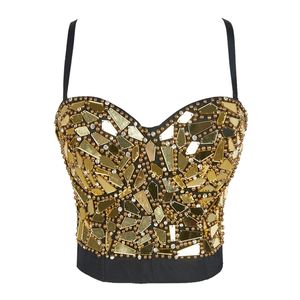 ingrosso strass del corsetto del sequin-Atoshare Sexy Donne Sexy Gold Gold Sequin Rhinestone Top Lady Rave Outfit Pearl Glitter Top Bustier Femmina Corsetto Crop Top Strass