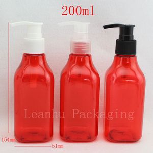 Wholesale square pet plastic bottle for sale - Group buy 200ml X red square empty plastic bottles with lotion pump cc cosmetic packaging PET bottle for personal care wholesalehigh qualtity