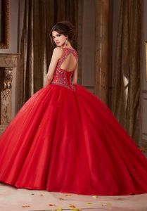rote kleider asymmetrisch großhandel-Rote A Linie Prinzessin High Neck Tüll Asymmetrische Backless Ball Kleid Perlen Empire Langer Abendkleid Vestido de Fiesta