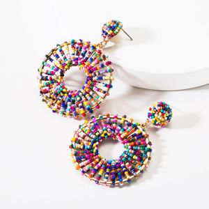 Dangle Chandelier Latest Large Round Hollow Alloy Seed Beads Earring Women Female Europen Colorful Big Statement Earrings Jewelry For Girl