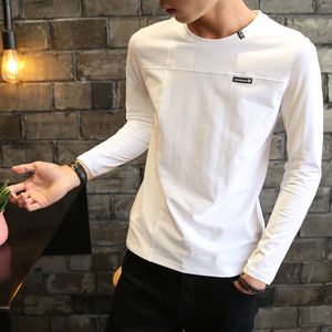gençlik uzun kollu tişörtler toptan satış-Uzun Kollu T shirt Yuvarlak Yaka Yarım Beyaz Gömlek Gençlik erkek Yakışıklı Ceket Saf Renk M XL KG
