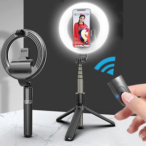 selfie stick avec la lumière achat en gros de 4 en sans fil Bluetooth Selfiet Sticky avec selfie LED Bague Light Mini Trépied Handheld EXTERMETABLE REMOTE POUR IPHONE Android iOS