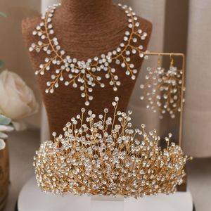 Wholesale gold crowns for sale - Group buy Middle East Saudia Arabic Bridal Headpieces Jewelry Set Crown Necklace Earrings Sets Brides Wedding Hair Accessories Rhinestone Hair Band Women Tiara Queen AL7805