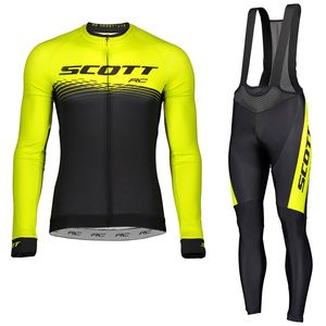 Högkvalitativ Scott Team Cykling Jersey Bib Byxor Suit Män Långärmad MTB Cykel Outfits Road Bike Kläder Sportkläder S21012881