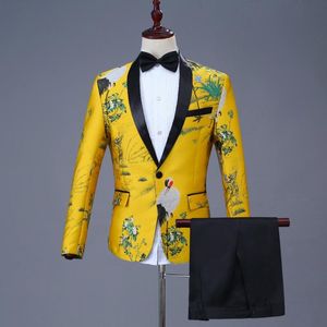 Męskie Garnitury Blazers Sprzedaż Groomsmen Yellow Groom Suit Black Lapel Wedding Tuxedos dla mężczyzn Oblubienica Kurtka Pant Krawat