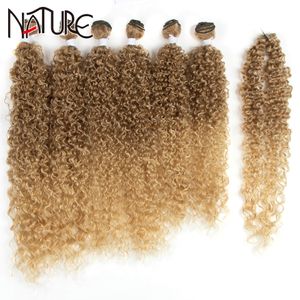 Nature Black Afro Kinky Synthetic stks Inch Ombre Bruin Weave Bundels Krullend Haar Q1128