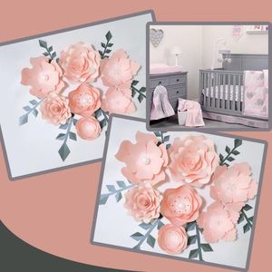 Handgemaakte lichtroze Rose DIY Papier Bloemen Bladeren Set voor Party Wedding Backdrops Decorations Nursery Wall Deco Video Tutorials