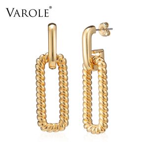 Varol Twisted Square Charms Drop Earrings För Kvinnor Tillbehör Guldfärg Minimalistisk Lång Dangle Earringar Mode Smycken