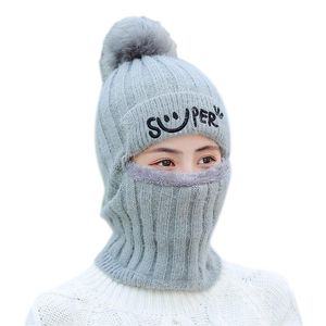 Beanie Skull Caps Women Winter Knit Beanie Balaclava Hat Letters Fleece Lined Zipper Face Mask Cap xda