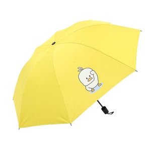 schwarzes piggy großhandel-Regenschirme Niedliche kleine gelbe Ente Gänseblümchen Piggy Muster Dreifalten Schwarzer Gummi Sonnenregen Regenschirm Studenten Tragbare Sonnenschirm