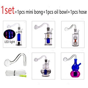 Mini Glass Oil Burner Bong Hookahs Inline Matrix Perc Dikke Pyrex Roken Waterpijp LED Lichtbongs met mm Mannelijke oliekom en slang