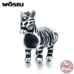 Wostu Design Real Sterling Silver Zebra馬動物ビーズフィットオリジナルチャームブレスレット用女性ファッションジュエリーギフトFIC550 Q0531