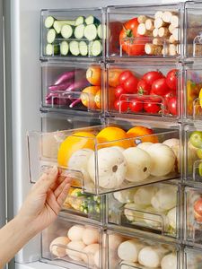 холодильник для хранения продуктов питания оптовых-Холодильник для хранения ясного пищевого хранения BINS FRECTS VEGATable Мясо морозильник холодильник стекируемый кабинет кухонный ящик Организатор